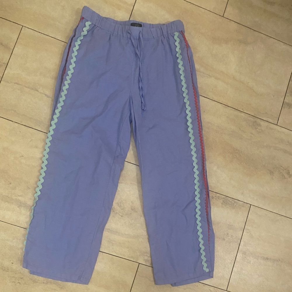 J Crew Pants Women Blue Drawstring Cotton/linen Casual Ankle Size XS